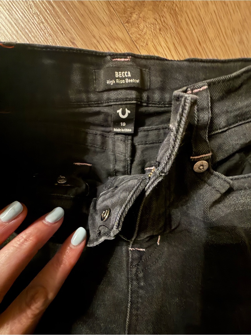True Religion Kids’ Black Flared Cargo Jeans with Pink Horseshoe - Picture 4 of 4